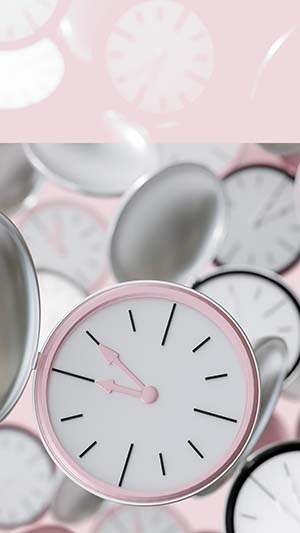 Template f�r Instagram Story mit Uhren zum Thema Zeit in Rosa und Silber. 