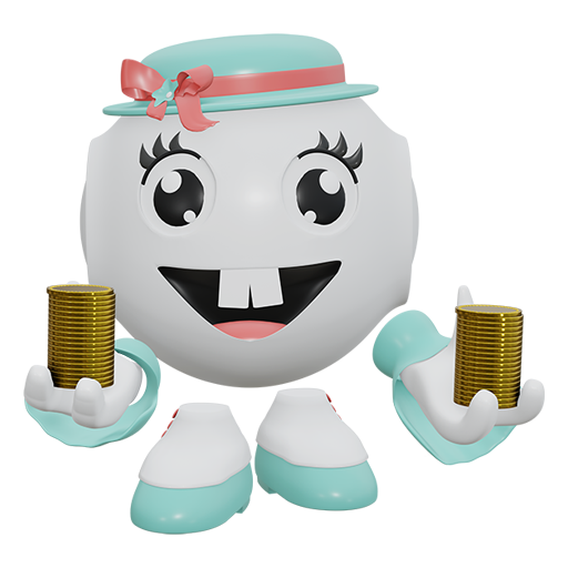 kleines Robotormädchen trägt auf beiden Händen einen Stapel mit Geld
