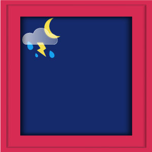 Template mit Wettericon für die Nacht. Mond, Wolke, Regen und Blitz