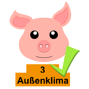 zufriedenes Schweinchen mit dem Text Haltungsstufe 3 und grünem Haken