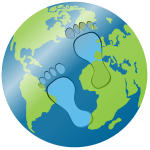 Erdkugel mit großen Fußspuren