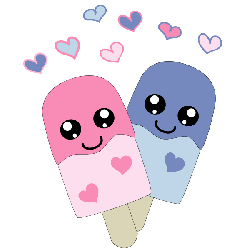 zwei Eis am Stiel mit Herzchen in rosa und blau